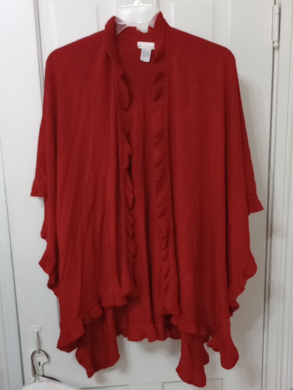 Collection XIIX Red Ruffle-Trim Open Front Poncho Sweater